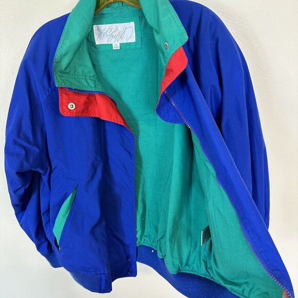 Vintage Nylon Windbreaker Jacket Blue & Green 90s Style XL Korea Unisex Zip Up - Picture 9 of 11